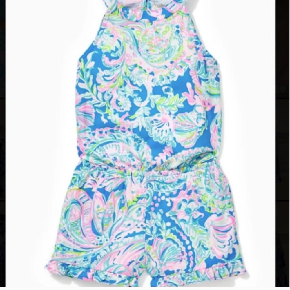 Lilly Pulitzer Girls Brienne Romper in Multi Dream Team size X-Large (12-14) NWT